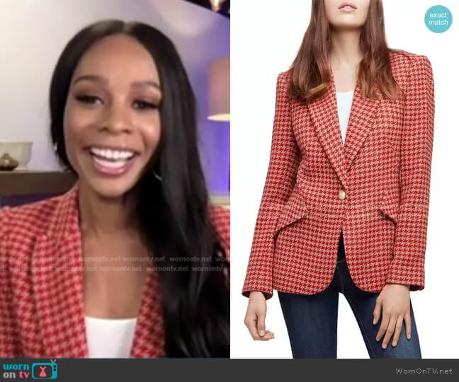 Chamberlain Houndstooth Blazer by L'Agence worn by Zuri Hall on Access Hollywood