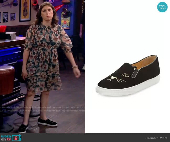 Charlotte Olympia Cool Cats Velvet Slip-On Sneaker worn by Kat Silver (Mayim Bialik) on Call Me Kat