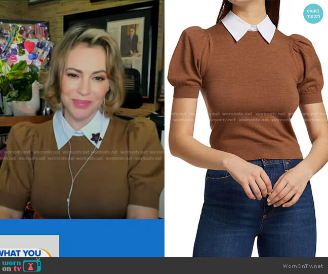 Chase Poplin-Trimmed Sweater by Alice + Olivia worn by Alyssa Milano on GMA