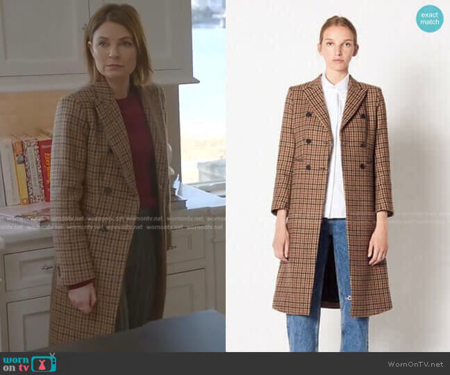 Checked Wool Coat by Sandro worn by Taylor Rentzel (MacKenzie Meehan) on Bull