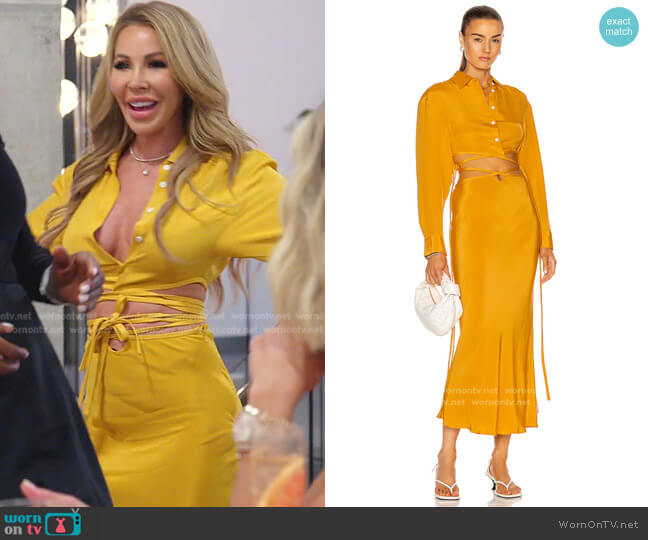 Cropped Tie Shirt and Loophole Bias Tie Skirt by Christopher Esber  worn by Lisa Hochstein (Lisa Hochstein) on The Real Housewives of Miami