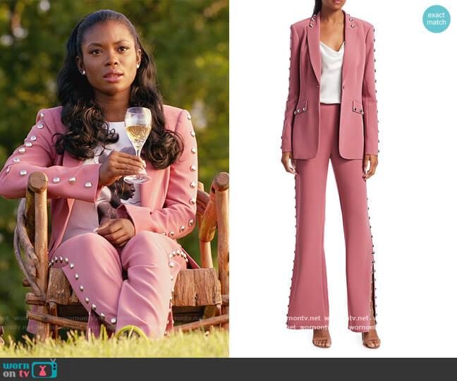 Dive Studded Blazer and Pants by Cinq a Sept worn by August King (Ebonee Noel) on The Kings of Napa