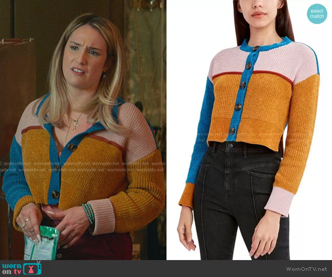 Colorblock Button-Front Cardigan by BCBGeneration worn by Davia (Emma Hunton) on Good Trouble