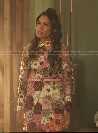 Cristal's floral embroidered mini dress on Dynasty