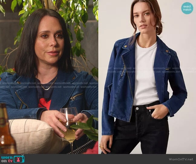 Denim Moto Jacket by Pilcro worn by Maddie Kendall (Jennifer Love Hewitt) on 9-1-1