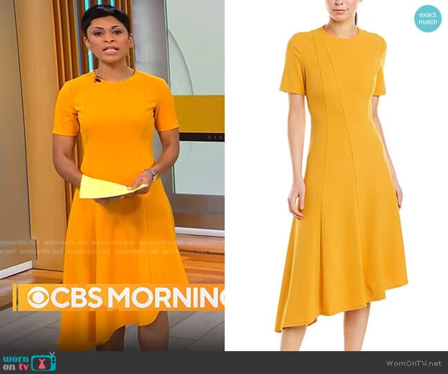 Donna Morgan Stretch Crepe Asymmetric Hem Fit and Flare Dress worn by Jericka Duncan on CBS Mornings