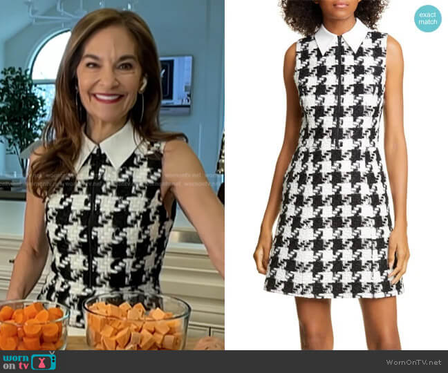 Ellis Houndstooth Zip Front Sleeveless Dress by Alice + Olivia worn by Joy Bauer on Today