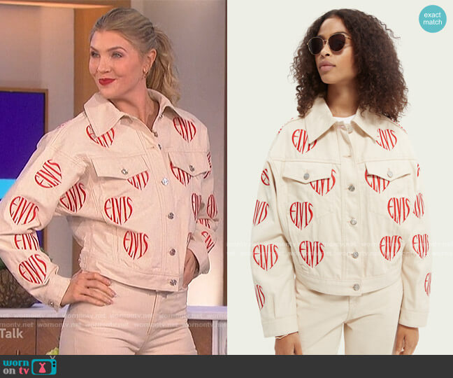 Elvis Embroidered Trucker Jacket by Scotch & Soda worn by Amanda Kloots  on The Talk