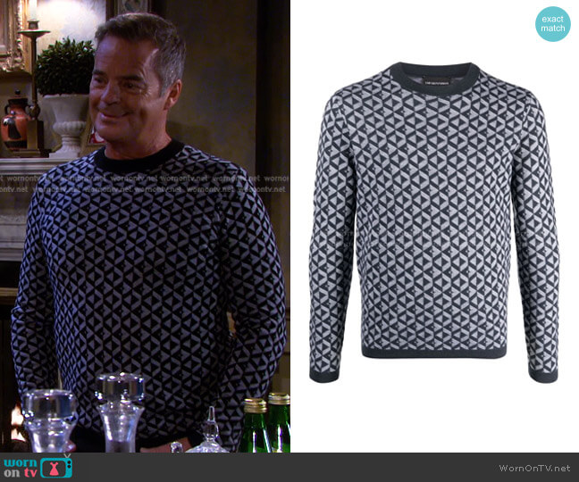 Patterned Crew Neck Jumper by Emporio Armani worn by Wally Kurth on Days of our Lives