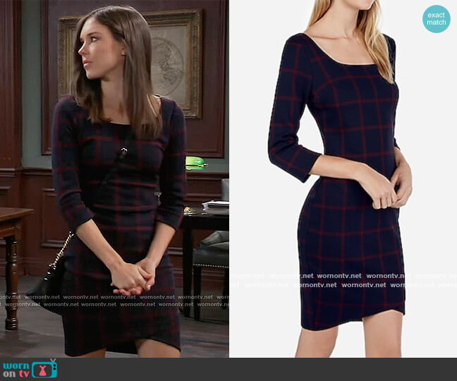 Plaid Square Neck Dress by Express worn by Willow Tait (Katelyn MacMullen) on General Hospital