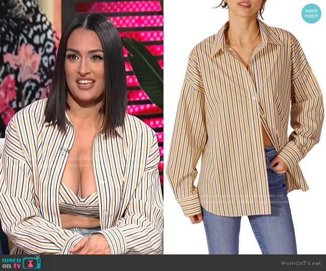 Ex-Boyfriend Stripe Oversized Button-Up Shirt by Favorite Daughter worn by Nikki Bella on E! News Daily Pop