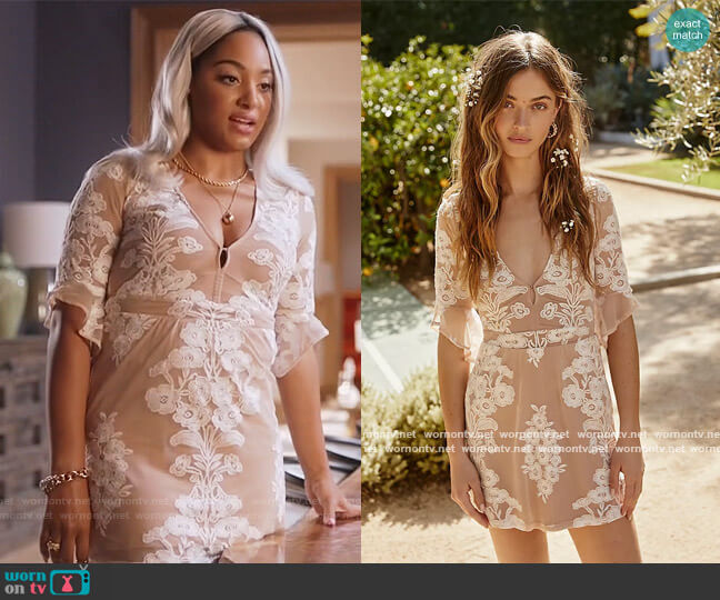 Temecula Mini Dress by For Love and Lemons worn by Monique Jasmine Paul on The Kings of Napa