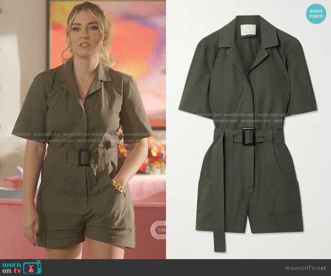 The Sienna Belted Cotton-Twill Playsuit by Giuliva Heritage worn by Amanda Carrington (Eliza Bennett) on Dynasty