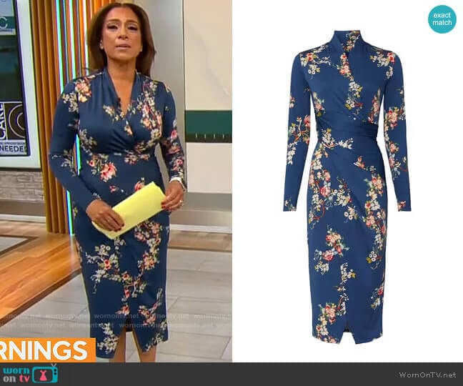 Great Jones Long Sleeve Floral Sheath worn by Michelle Miller on CBS Mornings