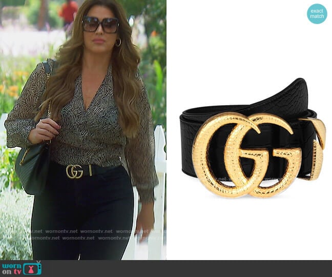 GG Marmont Lizard Buckle Leather Belt by Gucci worn by Emily Simpson on The Real Housewives of Orange County