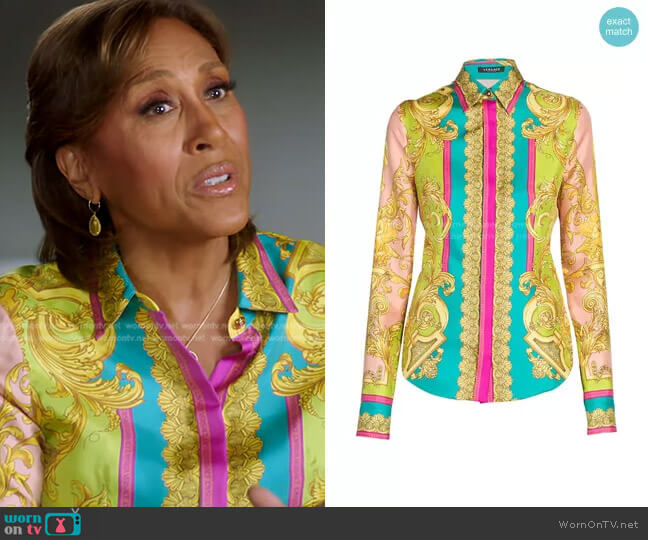 Heritage Print Silk Shirt by Versace worn by Robin Roberts on Good Morning America