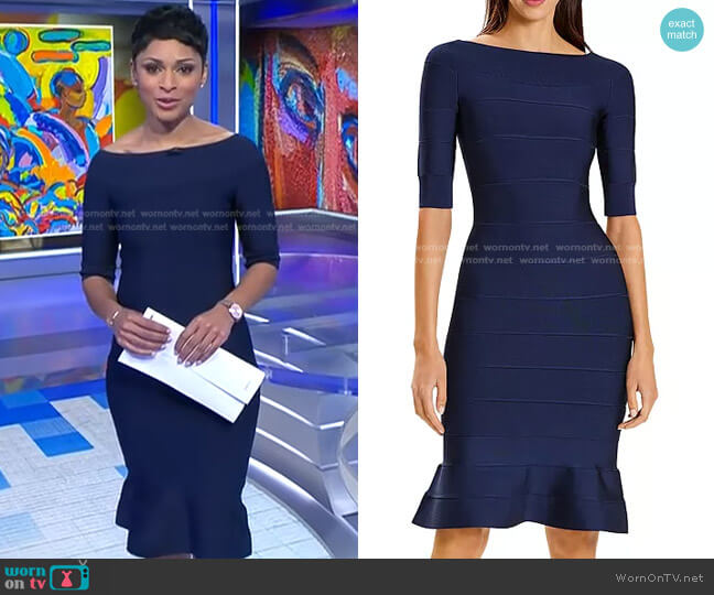Boat Neck Bandage Dress by Herve Leger worn by Jericka Duncan on CBS Evening News
