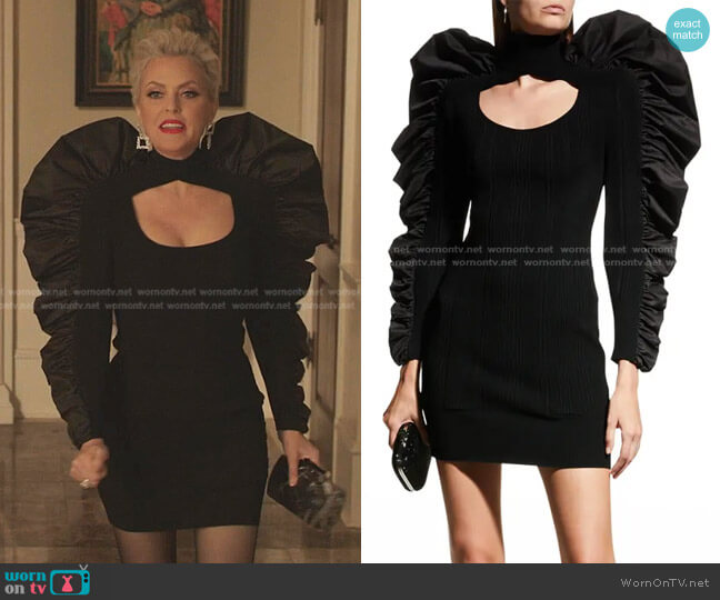 Ruffle Cutout Mini Dress by Herve Leger worn by Alexis Carrington (Elaine Hendrix) on Dynasty