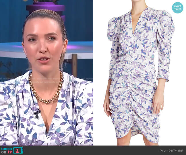 Celinasd Ruched Floral Midi Dress by Isabel Marant worn by Jackie Schimmel on E! News Nightly Pop