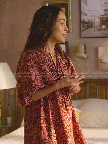 Isabella’s pink floral puff sleeve dress on Good Trouble