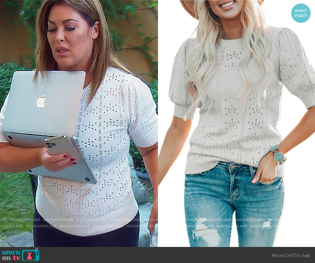 Bubble Sleeve Knit Sweater Top by Jeanewpole1 at Walmart worn by Emily Simpson  on The Real Housewives of Orange County