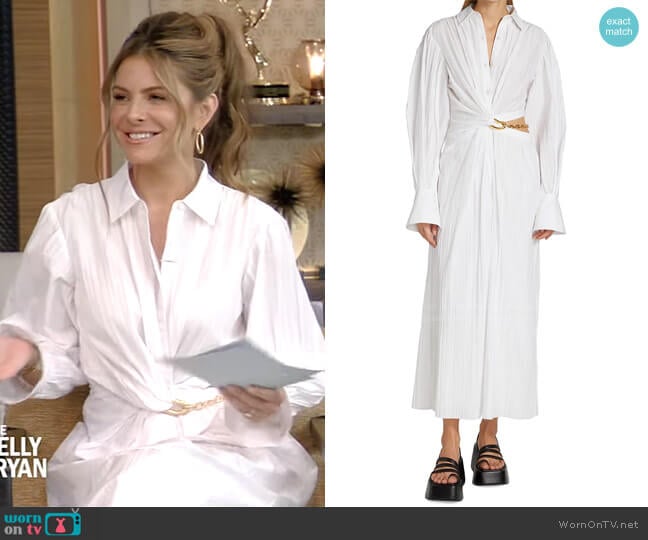 Fraya Cut-Out Plisse Shirtdress by Jonathan Simkhai worn by Maria Menounos on Live with Kelly and Ryan