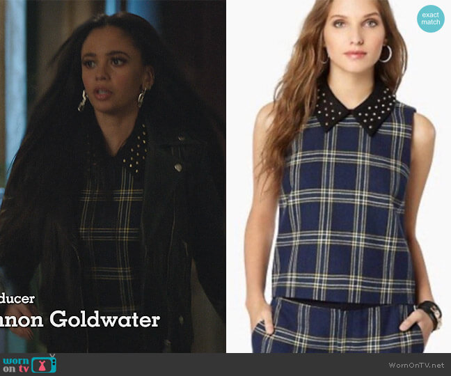 Studded Plaid Top by Juicy Couture worn by Toni Topaz (Vanessa Morgan) on Riverdale