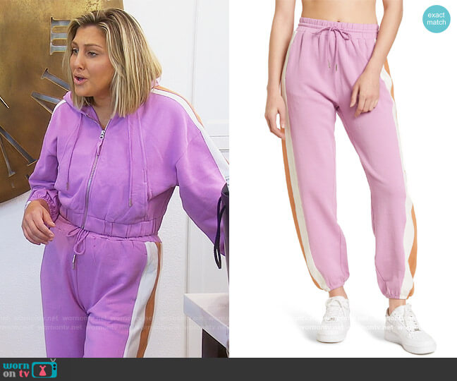 Home Stretch Colorblock Stripe Jogger Sweatpants by L*Space worn by Gina Kirschenheiter on The Real Housewives of Orange County