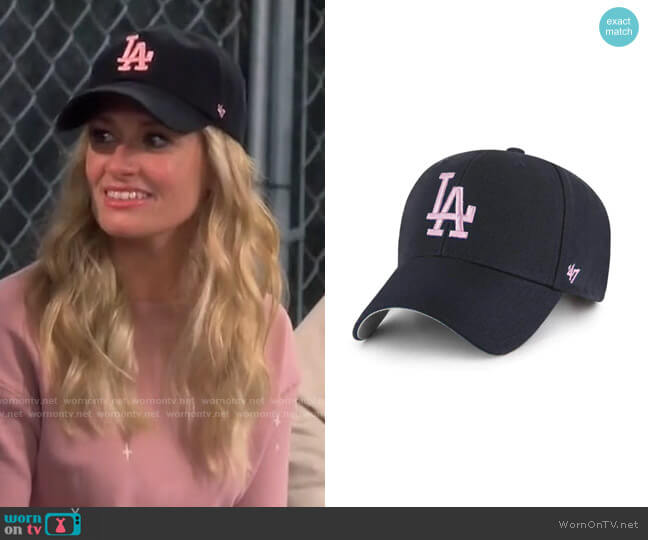 Los Angeles Dodgers Snapback '47 Brand MVP Adjustable Cap Hat Pink Logo Navy Grey UV worn by Gemma (Beth Behrs) on The Neighborhood