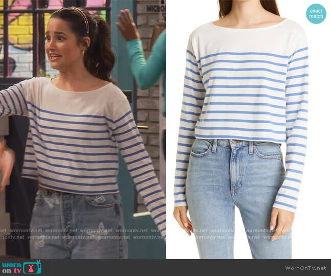 Lex’s blue striped cropped tee on Side Hustle