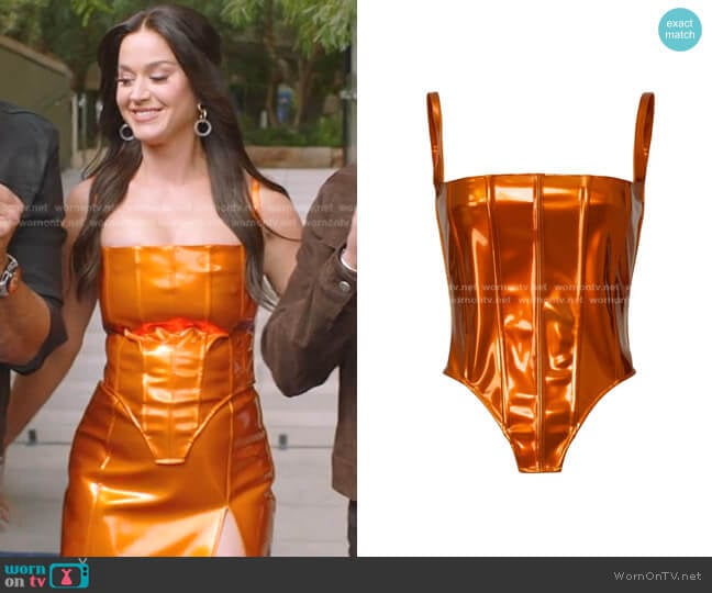 Bustier Faux Leather Top by LaQuan Smith worn by Katy Perry on American Idol