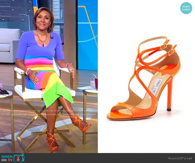 Lang Patent Strappy Sandal by Jimmy Choo worn by Robin Roberts on Good Morning America