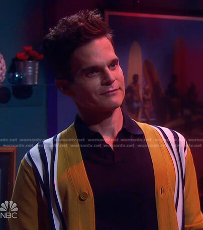 Leo's yellow striped cardigan on Days of our Lives