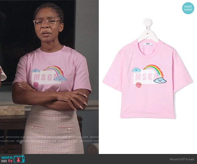 Moody Rainbow graphic T-shirt by MSGM worn by Diane Johnson (Marsai Martin) on Black-ish