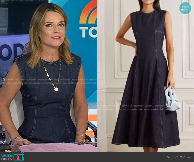 Mara Pleated Denim Midi Dress by Emilia Wickstead worn by Savannah Guthrie on Today