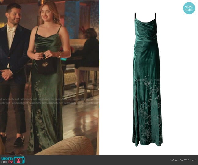 Floral-Embroidered Velvet Dress by Marchesa Notte worn by Kirby Anders (Maddison Brown) on Dynasty