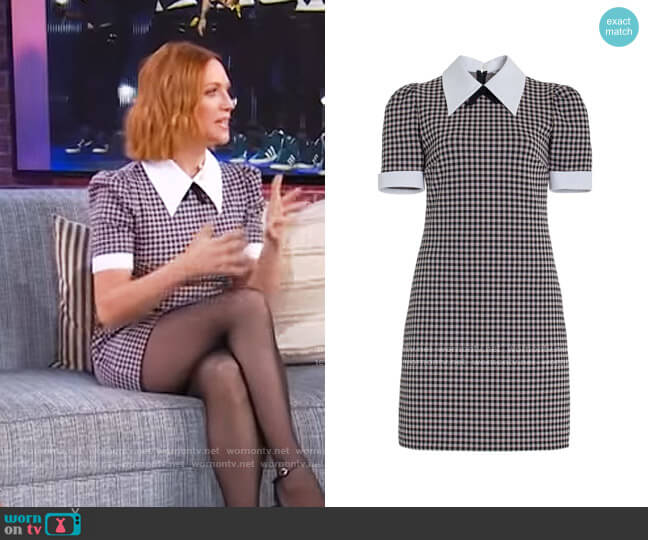 Collared Checked Cotton-Blend Jersey Mini Dress by Miu Miu worn by Brittany Snow on The Kelly Clarkson Show