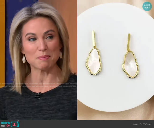 Mother Of Pearl Bar Earrings by True Warrior Jewelry worn by Amy Robach  on Good Morning America