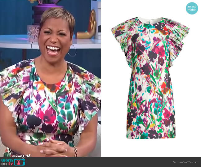 Painterly Pleated Cap-Sleeve Minidress by One33 Social worn by Monique Kelley on E! News