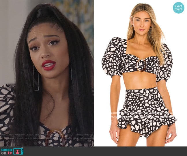 Spotted Linen Cropped Top by PatBo worn by Olivia Baker (Samantha Logan) on All American