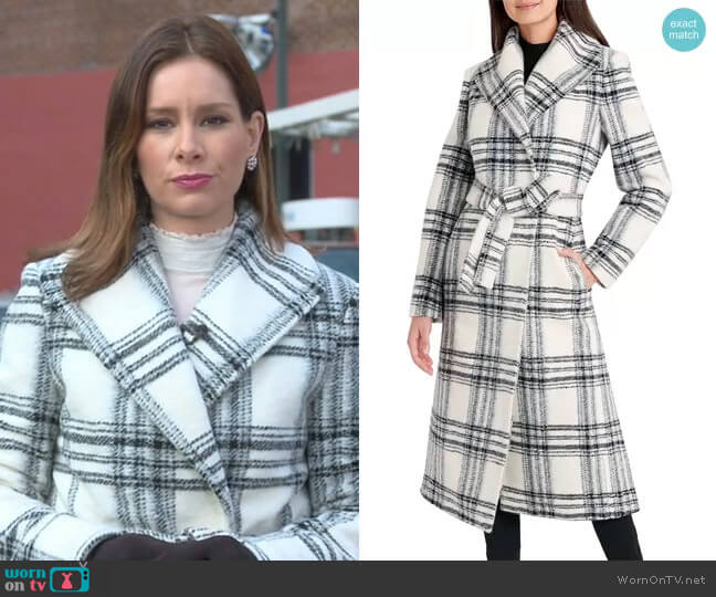 Plaid Belted Wrap Coat by Elie Tahari worn by Rebecca Jarvis on Good Morning America