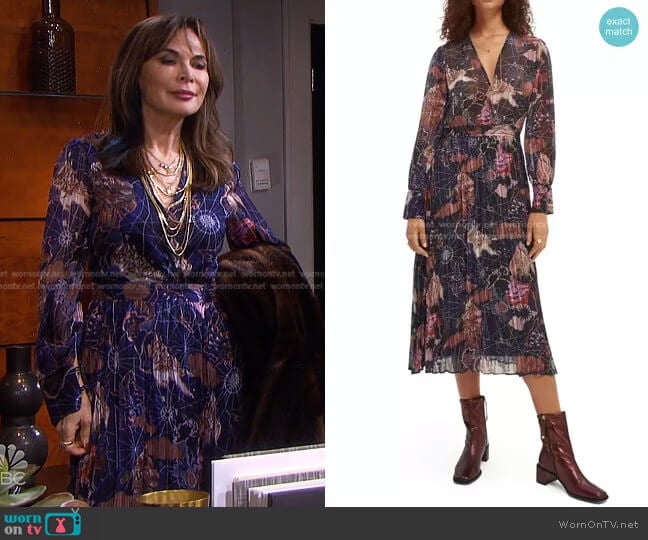 Printed Pleated Long Sleeve Midi Shirtdress by Scotch & Soda worn by Kate Roberts (Lauren Koslow) on Days of our Lives