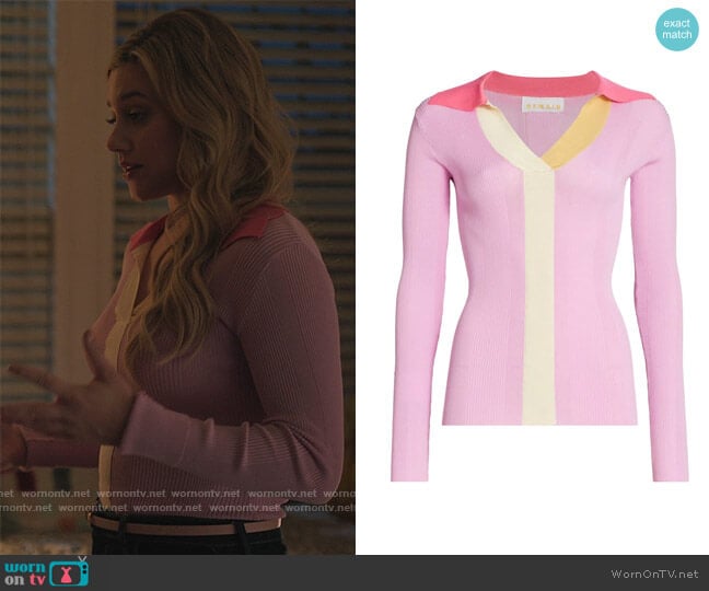 Joy Ribbed Knit V-Neck Top by Remain Birger Christensen worn by Betty Cooper (Lili Reinhart) on Riverdale