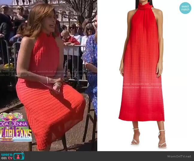 Raised Plissé Chiffon Halter Midi Dress by Lela Rose worn by Hoda Kotb on Today