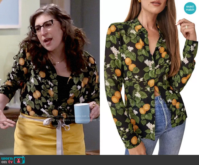 Reformation Violet Blouse in Clementine worn by Kat Silver (Mayim Bialik) on Call Me Kat