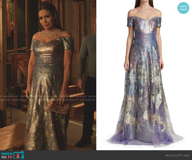 Sequined Off-The-Shoulder Gown by Rene Ruiz Collection worn by Rita (Daniella Alonso) on Dynasty