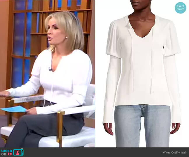 Ruffle Rib-Knit Puff-Sleeve Pullover by Rebecca Taylor worn by Dr. Jennifer Ashton on Good Morning America