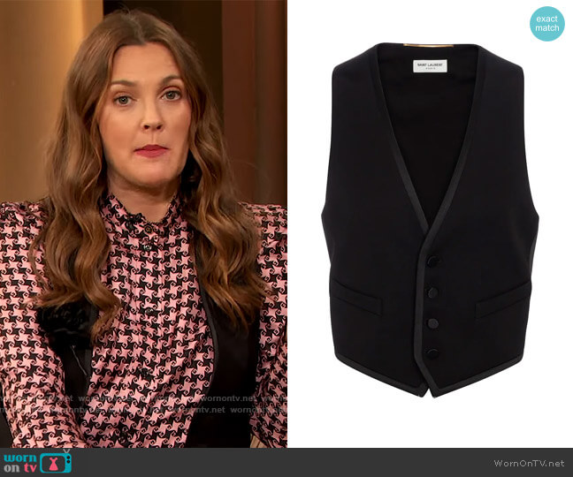 Wool grain de poudre vest by Saint Laurent worn by Drew Barrymore  on The Drew Barrymore Show