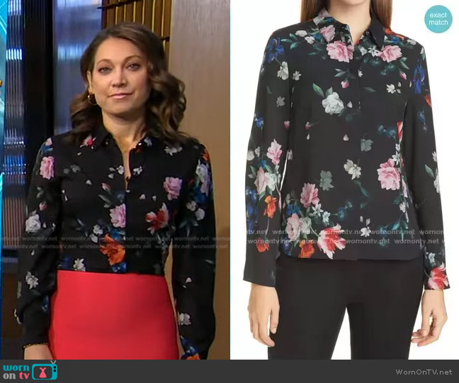 Sandalwood Floral Print Shirt by Ted Baker worn by Ginger Zee on Good Morning America