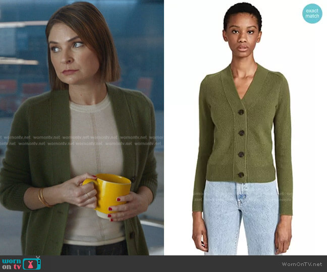 Shrunken Button Cashmere Cardigan by Vince worn by Taylor Rentzel (MacKenzie Meehan) on Bull